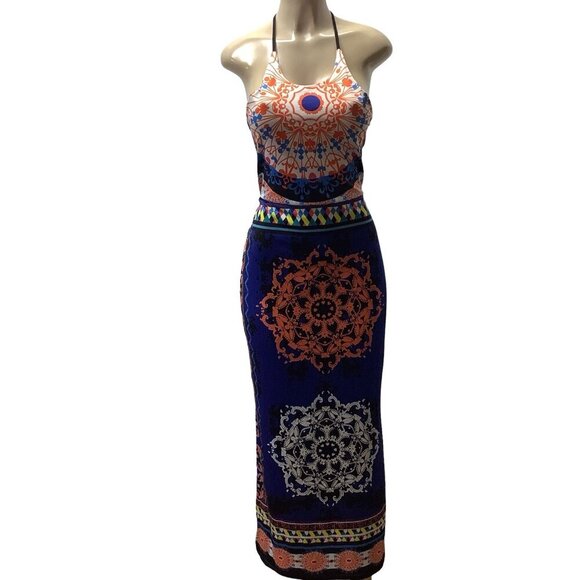 Halter Tie Size Medium Printed Maxi Dress Preloved - Picture 1 of 10